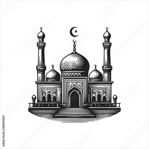 Mosque Logo Vector Illustration - Islamic Cultural Symbol