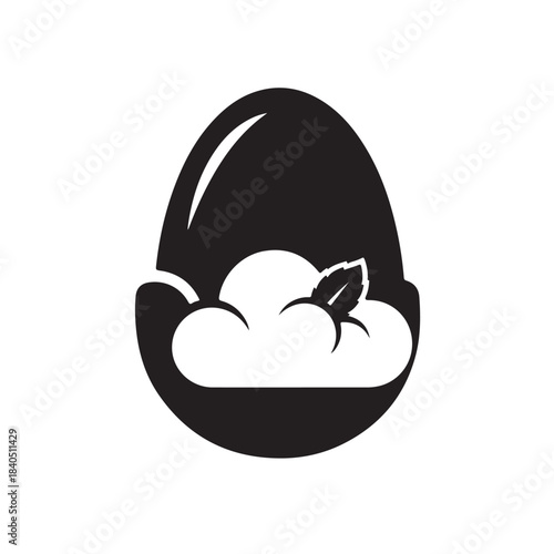 Cotton buds in egg shell in minimalist black and white illustration for healthcare icon