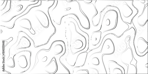 Abstract topographic contour lines creating a flowing organic pattern with subtle grayscale shading and textured edges on a white background, ideal for data visualization or abstract art