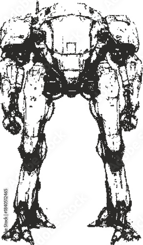 Heavy Duty Sci-Fi Robot Mech Warrior Design with Advanced Military Technology and Futuristic Mechanical Engineering Illustration