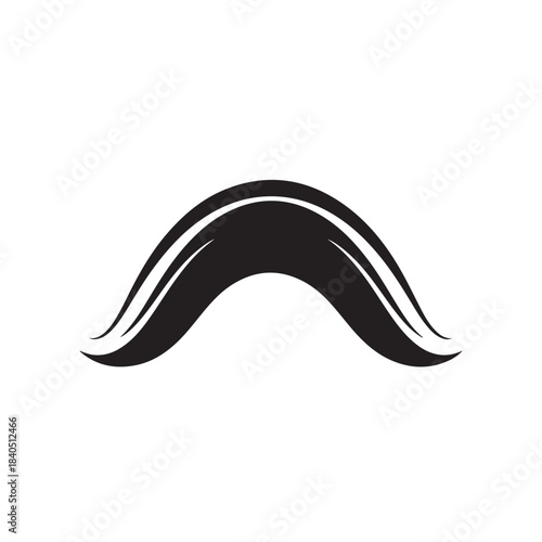 Black Mustache Icon in Simple Flat Design with White Highlights on Isolated White Background for Graphic Page Element