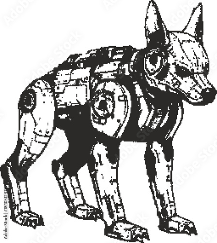 Futuristic Robotic Dog Illustration: Advanced Cybernetic Canine, AI Pet Design, Mechanical Animal, Technology and Innovation Concept