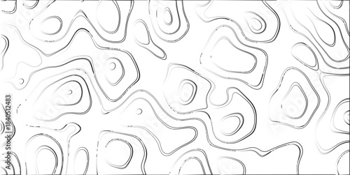 Abstract topographic contour lines in grayscale on a white background, showcasing organic curves and a textured, artistic visual for backgrounds