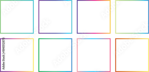 Vibrant Glossy Push Button Web Elements with High-Definition Color Gradients and Reflective Lien Square Vector Styles Presented on a White Background