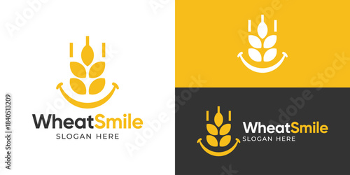 Creative simple wheat smile logo template. Wheat grain with smile for healthy food logo design vector illustration.