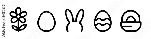 A black-and-white version of Easter icons, including a flower, egg, bunny, Easter egg, and basket, designed for a clean, simple Easter vibe.