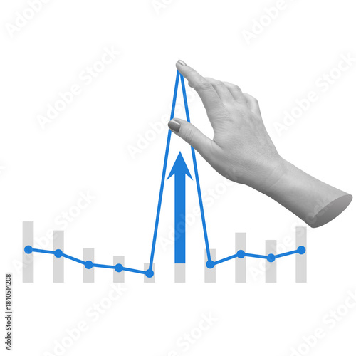 Hand lifting line graph upward. Symbolizes improving performance, increasing productivity, or boosting profitability. Part of series