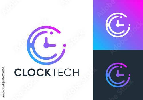 simple abstract time technology logo design template