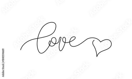 The Word " Love" with a Heart in Continuous Line Art