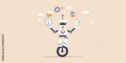 A robotic juggler balancing work and time on a unicycle