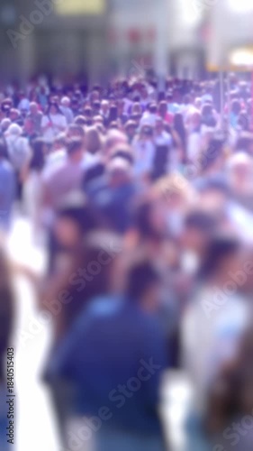 Crowd of people in the city, walking in summer, tourists in the centre of European City, shallow focus