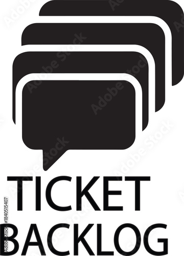 Multi-layered chat bubble stack representing ticket backlog in clean silhouette style.