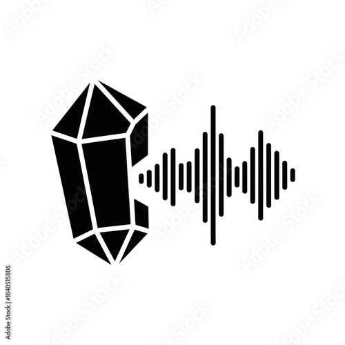 Black crystal graphic with sound wave emanating from it