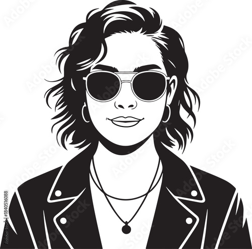 Stylish in Sunglasses: A cool and confident individual sports fashionable sunglasses and an edgy leather jacket. With an aura of cool allure.