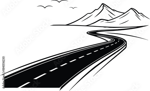 Winding Road Mountain Sketch Illustration