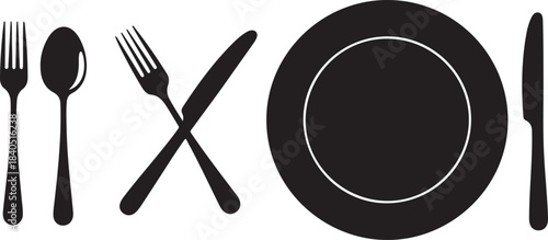 Black silhouette of cutlery and plate on white background silverware fork