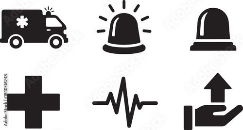 Emergency medical symbols and icons set