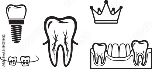 Dental icons including implant crown bridge and teeth