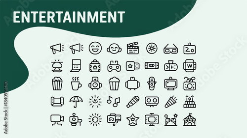 Collection of vector icons related to entertainment and leisure activities, presented on a clean background for design use