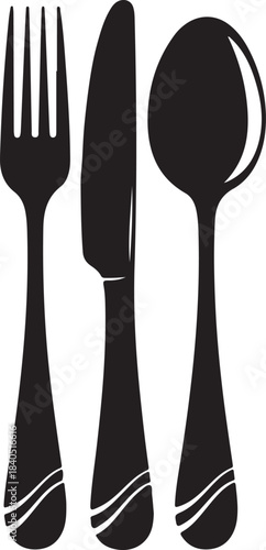 Black silhouette of fork knife and spoon with decorative handles cutlery silverware