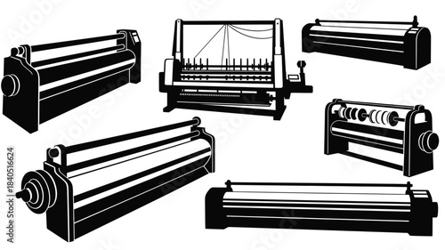 Vintage weaving loom components a collection of black and white illustrations