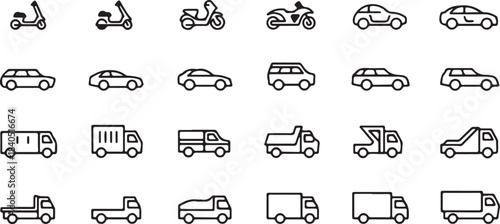 vehicle collection of labeled transport icons for education and design