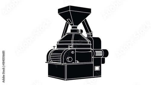Detailed outline of a vintage style coffee grinder machine on white background