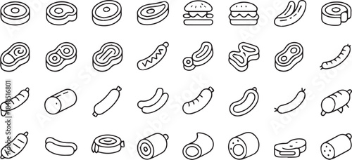 meat vector icons minimal line art steak burger pack