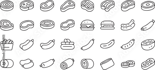 meat icon collection monochrome line meat illustrations