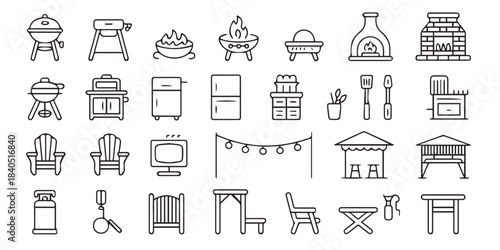 grill minimalist line icons outdoor living set for design projects