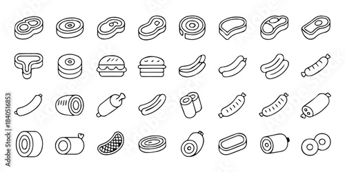 meat icons 32 line art cuts steak burger grill set