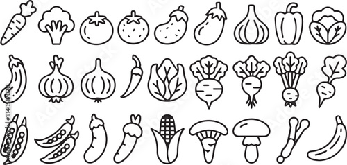 vegetable line art icons set assorted fruits and vegetables for design use