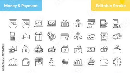 Financial Icons Set A Comprehensive Collection of Money, Banking, and E-commerce Symbols for Digital and Print Projects