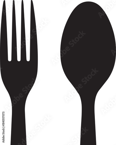 Fork and spoon silhouette on white background Keywords: fork, spoon, cutlery, silhouette, black