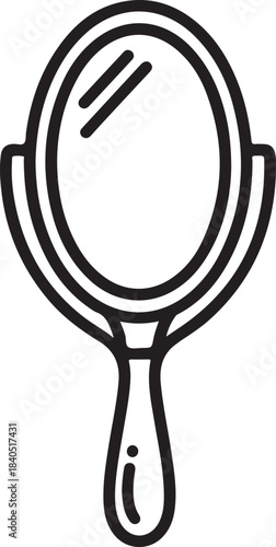 Simple Outline Hand Mirror Icon with Oval Reflective Surface Keywords: mirror, hand mirror