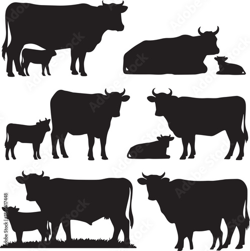 cow black silhouette collection for agriculture education