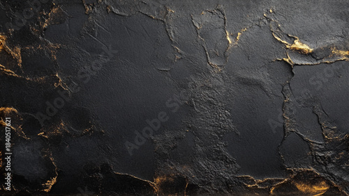 Black grunge texture background with golden cracks particles. Abstract retro vector design
