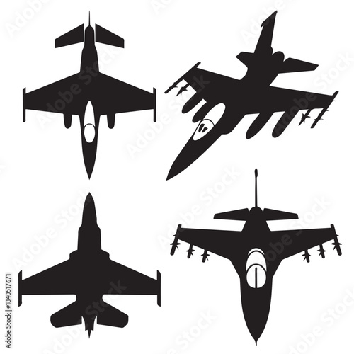 jet fighter aircraft silhouette icons set vector aviation graphics