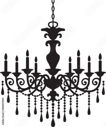 chandelier silhouette vector with crystals beads and candles