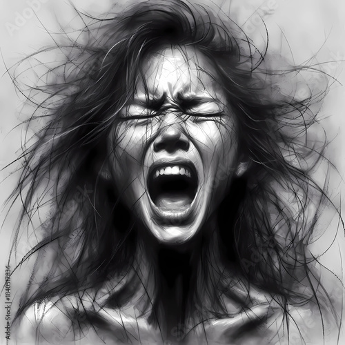 unhappy screaming woman