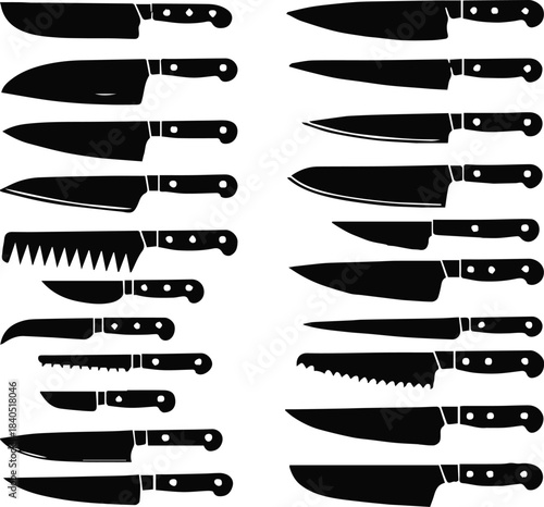 knife types vector set showing chef santoku cleaver and more