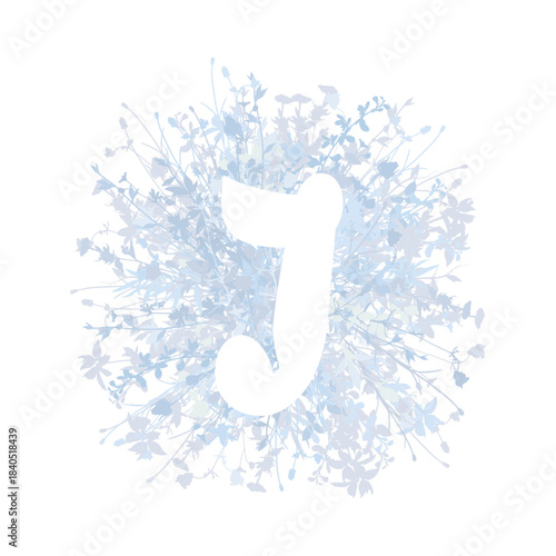 Easter, spring family floral monogram in pastel colors. White letter J on white background