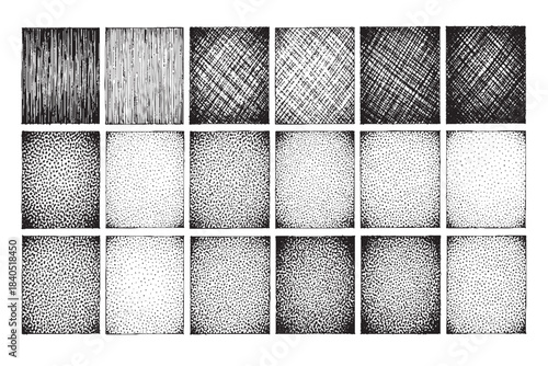 Hand-Drawn Texture Grid – Lines, Crosshatch, and Dot Patterns