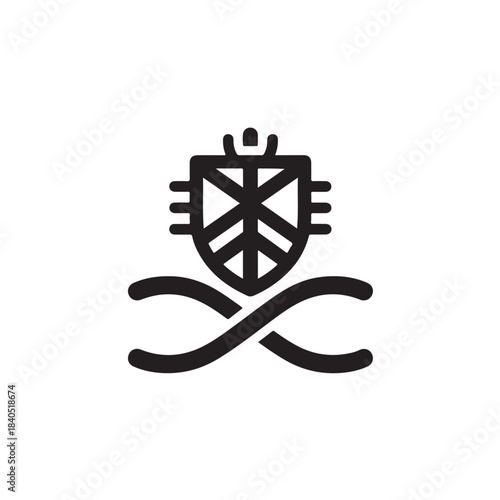 Shield with Crossed Swords Icon in Minimalist Style with Simple Black Design for Cybersecurity Branding