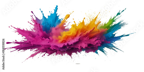 abstract rainbow creative horizontal banner from paint splashes. Bright colorful watercolor splash splatter stain brush strokes on white background. Modern vibrant aquarelle spot. Rainbow trendy