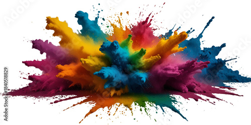 abstract rainbow creative horizontal banner from paint splashes. Bright colorful watercolor splash splatter stain brush strokes on white background. Modern vibrant aquarelle spot. Rainbow trendy