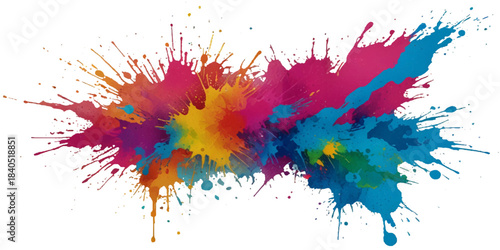 abstract rainbow creative horizontal banner from paint splashes. Bright colorful watercolor splash splatter stain brush strokes on white background. Modern vibrant aquarelle spot. Rainbow trendy