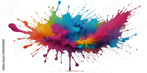 abstract rainbow creative horizontal banner from paint splashes. Bright colorful watercolor splash splatter stain brush strokes on white background. Modern vibrant aquarelle spot. Rainbow trendy