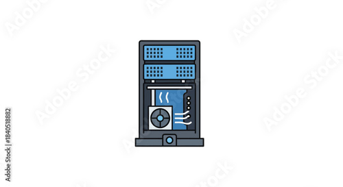 Illustration of a server rack with cooling system.