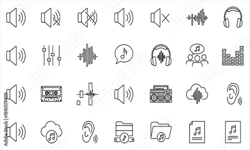 Sound Control Panel Interface with Audio Settings Icons, Technology Concept, Close-up View, Digital Graphic Environment